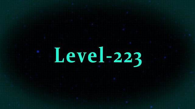 Level-223 text on a dark grid background with glowing particles, representing a significant milestone in gaming, achievement, and digital progression status.