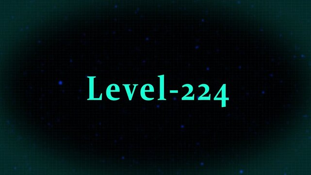 Level-224 text on a dark grid background with glowing particles, representing a significant milestone in gaming, achievement, and digital progression status.