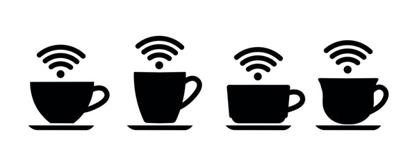 Minimalist Coffee Hotspot Wifi Signal Icon Vector Set
