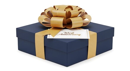 Work Anniversary Present Gift Box Blue Gold Isolated