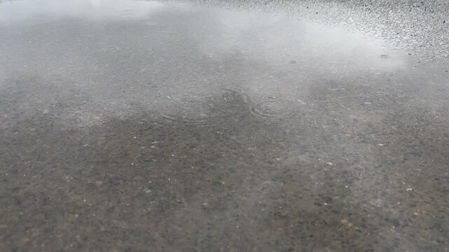 Raindrop Ripples on Puddle Water Reflection Background, Calm Minimal Texture, Copy Space, 4K