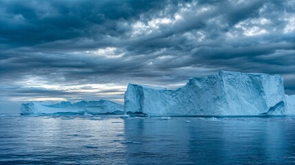 Massive Ice Formations Drifting in Cold Arctic Waters