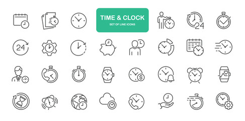 Time and Clock Icons. Thin Line Symbol Elements Collection.