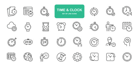 Time and Clock Icons. Thin Line Symbol Elements Collection.