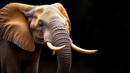 Obraz premium African elephant close up showing textured skin, large ear, trunk, and impressive tusks, symbolizing wildlife conservation, endangered species, and World Wildlife Day