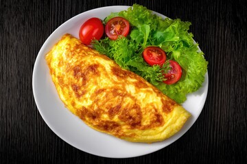 Baked egg dish on white plate with salad