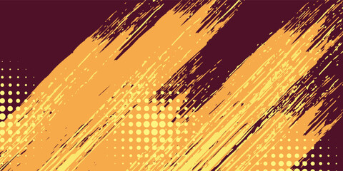 Vibrant yellow grunge brush strokes abstract. Over Deep maroon trendy color background. Grunge trendy creative design. Vector illustratio