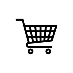 A simple black shopping cart icon on white
