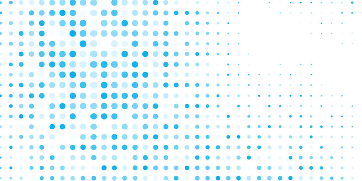 Abstract halftone blue on white background frame. Modern geometric shapes graphic of randomus