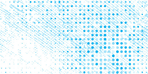 Abstract halftone blue on white background frame. Modern geometric shapes graphic of randomus. Digital fintech tech concept. Vector illustration