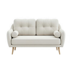 Obraz premium A modern beige sofa with wooden legs in a minimalist living room setting.