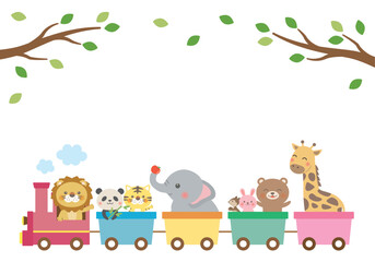 Cute animals riding a train illustration for kids