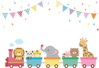 Cute animals riding a train illustration for kids