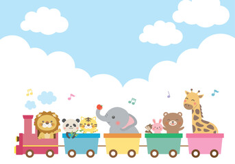Cute animals riding a train illustration for kids
