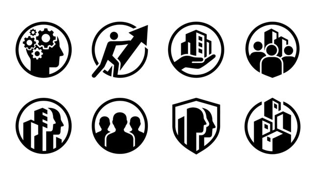 Business and Teamwork Icons Collaboration, Growth, and Leadership Concepts