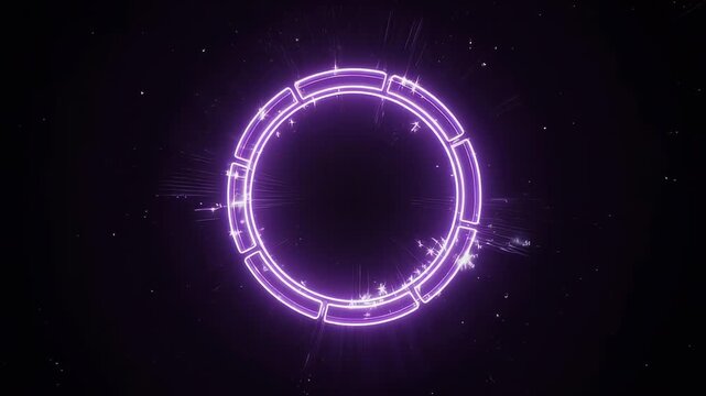 A glowing neon-like purple segmented circle on a black background