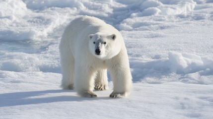 Arctic Polar Bear Strolling Across Vast Icy Wilderness