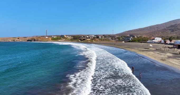 Aerial view of Praia Baixo beach in Santiago island in Cape Verde - Cabo Verde