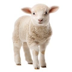 Obraz premium Cute baby lamb standing on white background