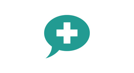 Obraz premium Medical cross in speech bubble icon for healthcare communication.
