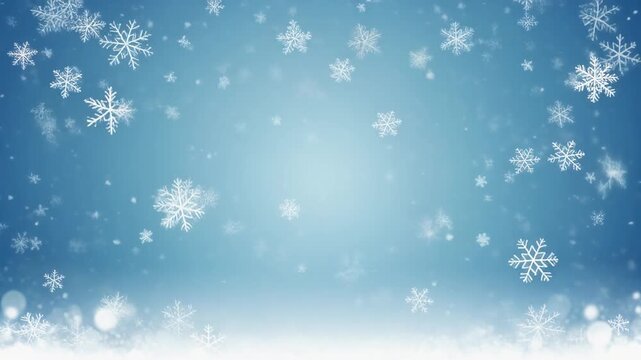 Snowflakes Falling on Blue Winter Background Generative AI