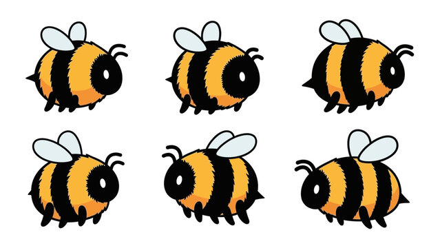 Cute Cartoon Bees Collection, Adorable Flying Insects, Vector Illustration
