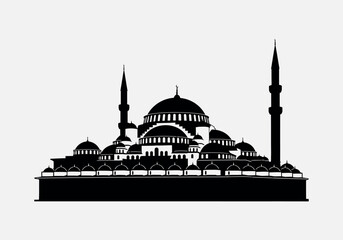 Obraz premium Majestic mosque building icon with dome and minaret, symbolizing faith and cultural heritage