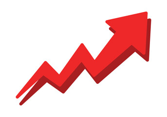 Red Arrow Vector Illustration with 3D Shadow Effect: Rising Graph Symbolizing Financial Growth, Business Success, Market Trends, Profit and Achievement Isolated on White Background.