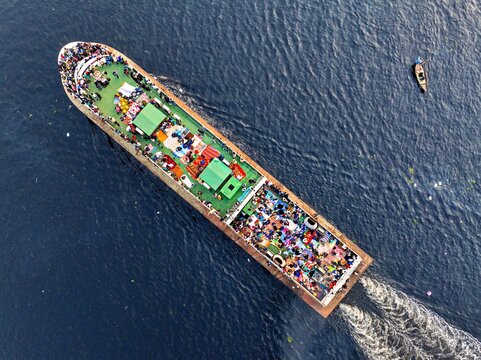 Dhaka, Bangladesh - 10 February 2026: People leave on crowded boats to cast their votes in the 13th National Parliamentary Election.