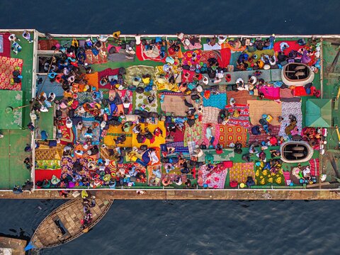 Dhaka, Bangladesh - 10 February 2026: People leave on crowded boats to cast their votes in the 13th National Parliamentary Election.