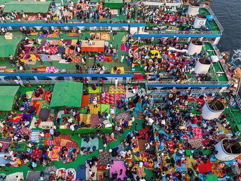 Dhaka, Bangladesh - 10 February 2026: People leave on crowded boats to cast their votes in the 13th National Parliamentary Election.