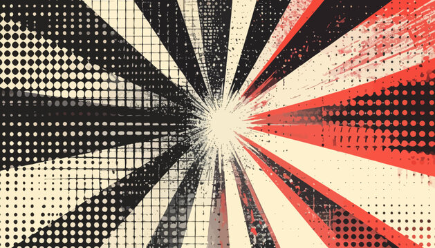 Dystopian Pop Art Design with Sunburst Pattern
