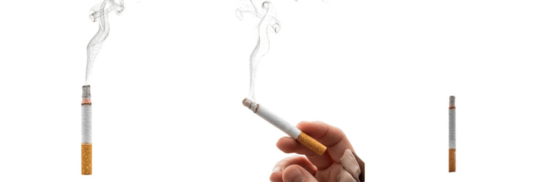 Set of Smokin Cigarettes and Hand Holding a Cigarette Isolated on Transparent Background PNG