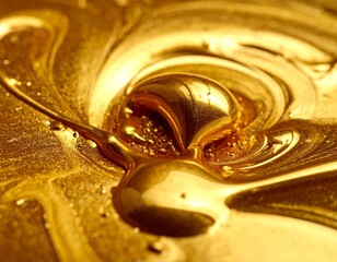 Abstract macro of flowing liquid gold with reflective metallic waves