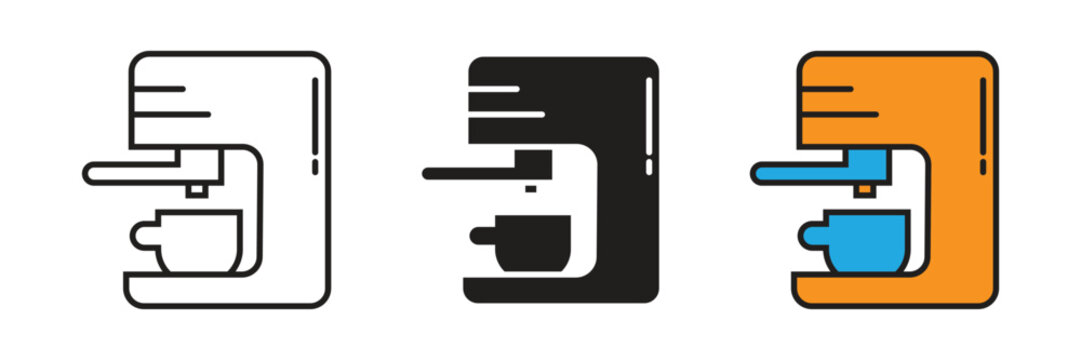 Espresso Machine Icon Vector. Professional espresso coffee machine icon with a cup, perfect for cafe equipment catalogs, breakfast service symbols, and kitchen electronic graphics.