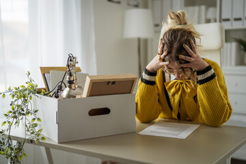 Woman experiencing unemployment stress after losing job