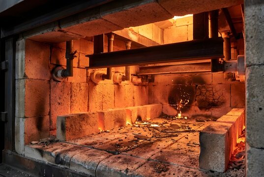 Industrial Furnace Refractory Brick Interior: High-Heat Engineering Environment For Heavy Industry Visual Content
