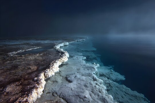 Deadly Brine Pool Density Boundary On Ocean Floor: Eerie Deep-Sea Phenomenon Image For Science Storytelling