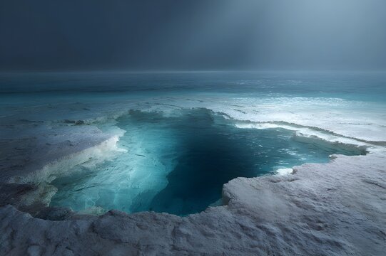 Deadly Brine Pool On Ocean Floor Density Boundary: Eerie Deep-Sea Phenomenon Image For Science Storytelling