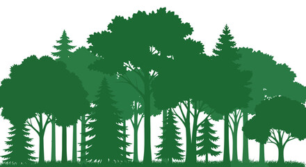 Collection of Various Green Tree Silhouettes.