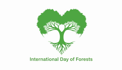 Obraz premium Green Tree Silhouette Heart Shape Roots.