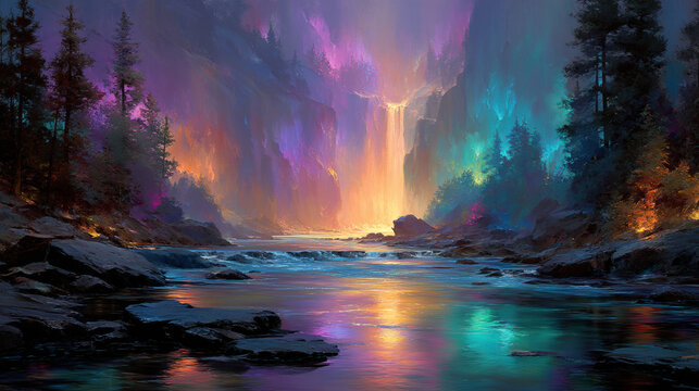 Stunning Aurora Borealis Northern Lights over a Scenic Mountain Landscape with Vibrant Colors, Reflection on Water, and a Peaceful Night Sky Scene