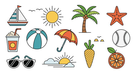 Collection of Summer Vacation and Beach Themed Icons. © Muginandaru