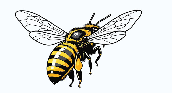 Detailed Illustration of a Honey Bee in Flight.