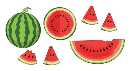 Fresh Ripe Watermelon Slices and Whole Fruit Collection.