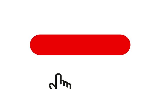 Animation of a hand cursor clicking to reveal a blank red rounded button on a white background.