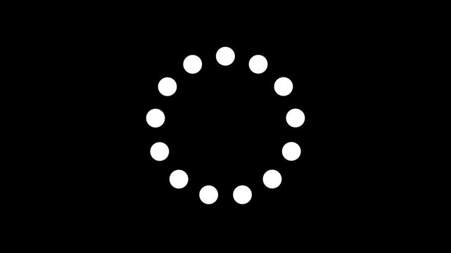 White dotted circular loading indicator or preloader animation on black background for interface.