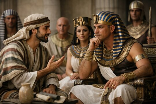 Joseph interpreting dreams in Egyptian court