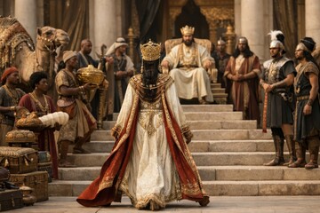 Obraz premium Queen of Sheba entering Solomon's court, cinematic richness and scale