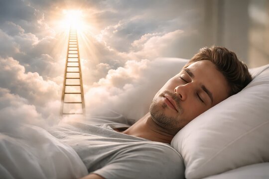 Jacob dreaming of ladder reaching Heaven, surreal cinematic vision